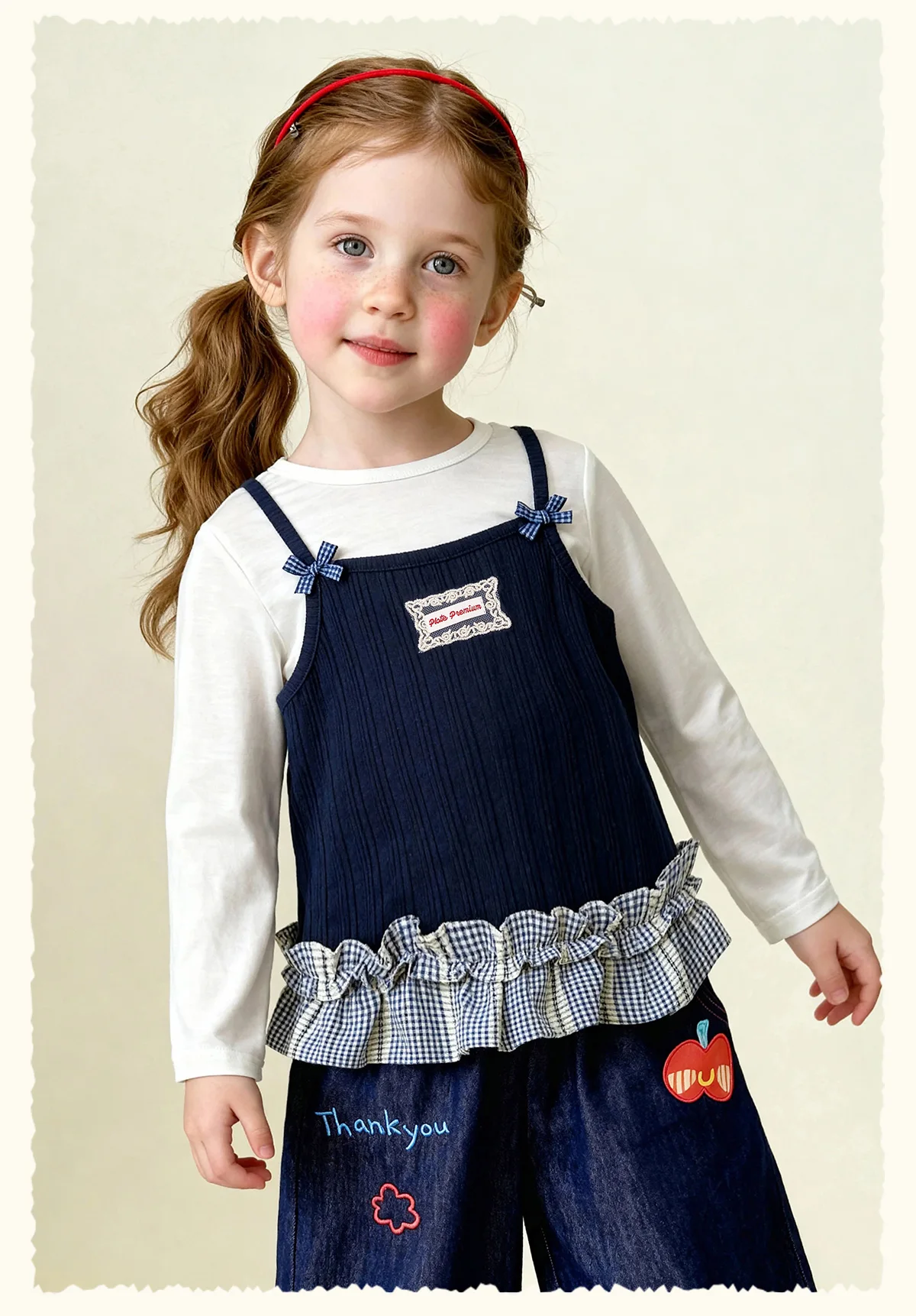 Amila 2026 Spring Girls' T-Shirt Set Sweet And Versatile Long Sleeve Bottom Shirt Strap Two Piece Set Trendy Daily Fashion