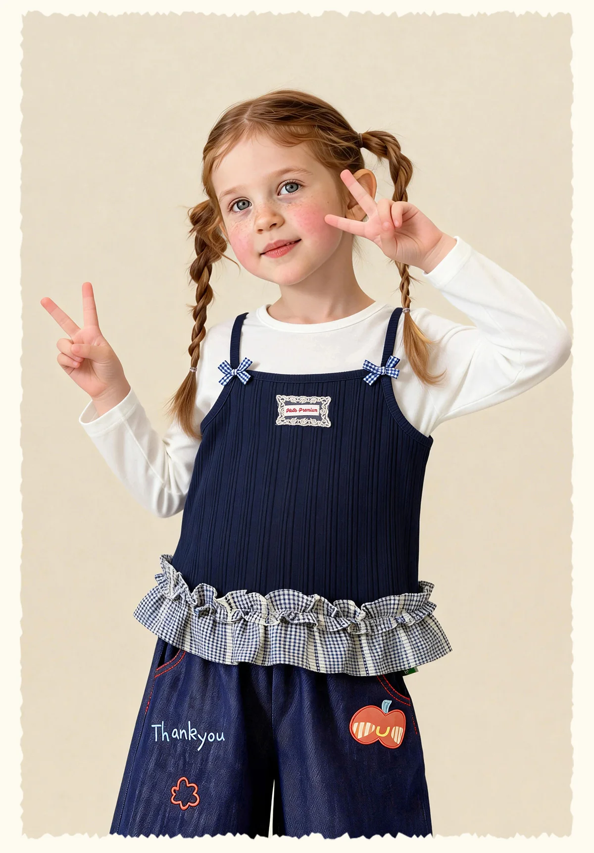 Amila 2026 Spring Girls' T-Shirt Set Sweet And Versatile Long Sleeve Bottom Shirt Strap Two Piece Set Trendy Daily Fashion
