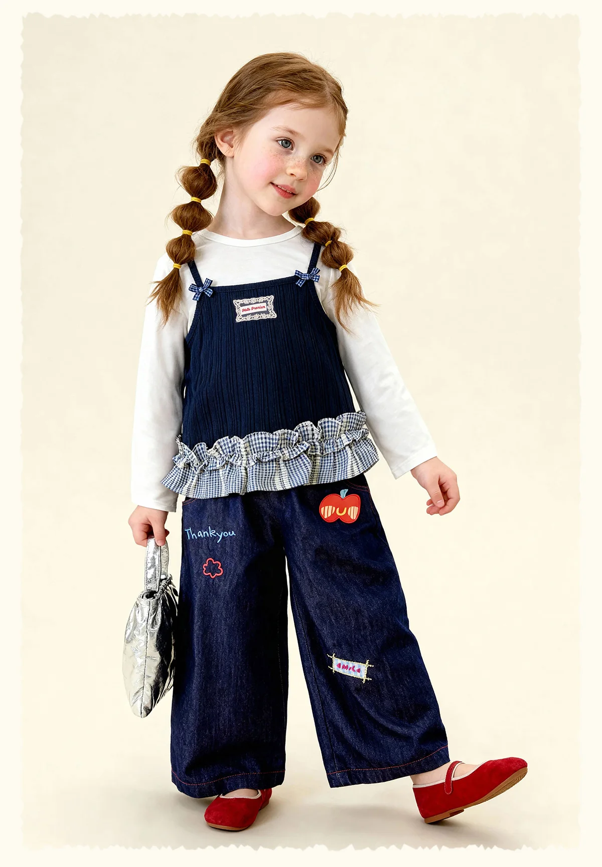 Amila 2026 Spring Girls' T-Shirt Set Sweet And Versatile Long Sleeve Bottom Shirt Strap Two Piece Set Trendy Daily Fashion