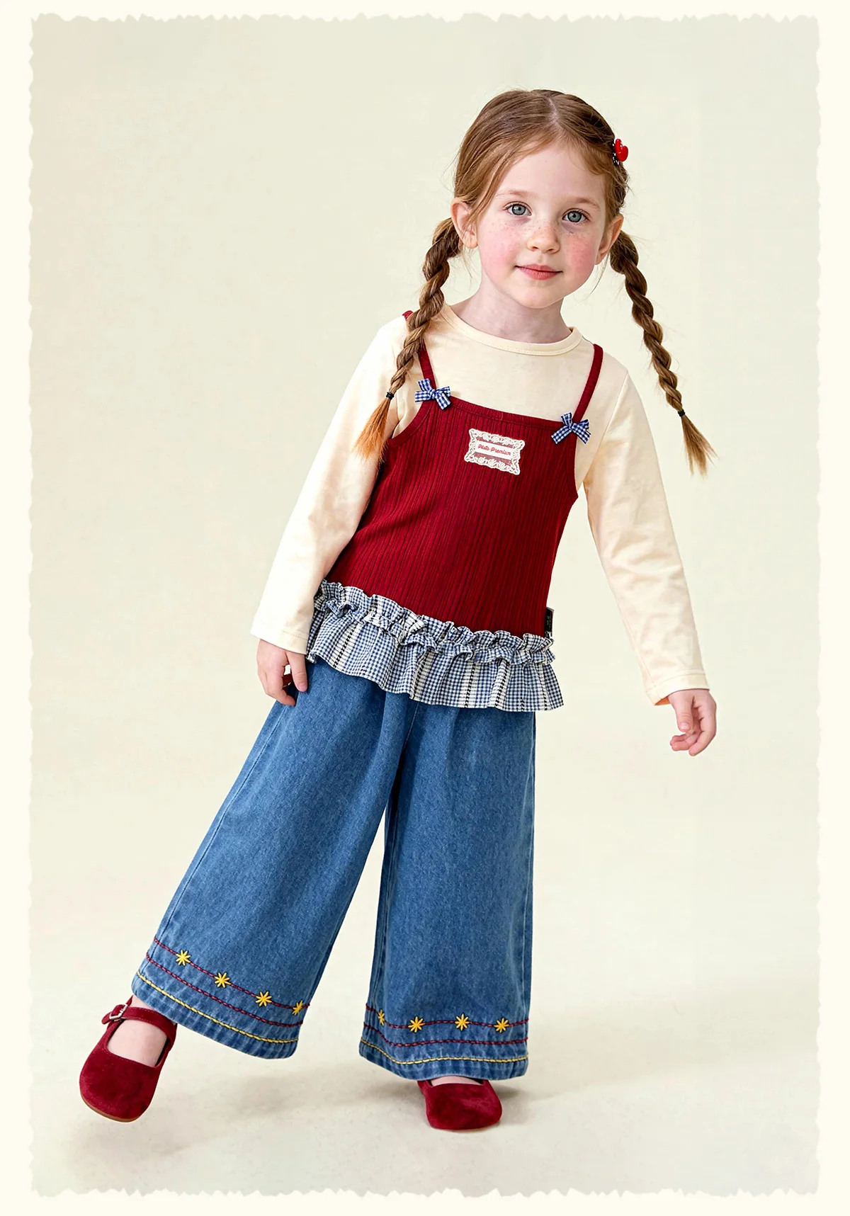 Amila 2026 Spring Girls' T-Shirt Set Sweet And Versatile Long Sleeve Bottom Shirt Strap Two Piece Set Trendy Daily Fashion