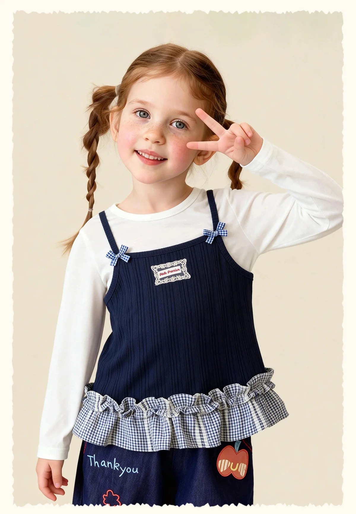 Amila 2026 Spring Girls' T-Shirt Set Sweet And Versatile Long Sleeve Bottom Shirt Strap Two Piece Set Trendy Daily Fashion