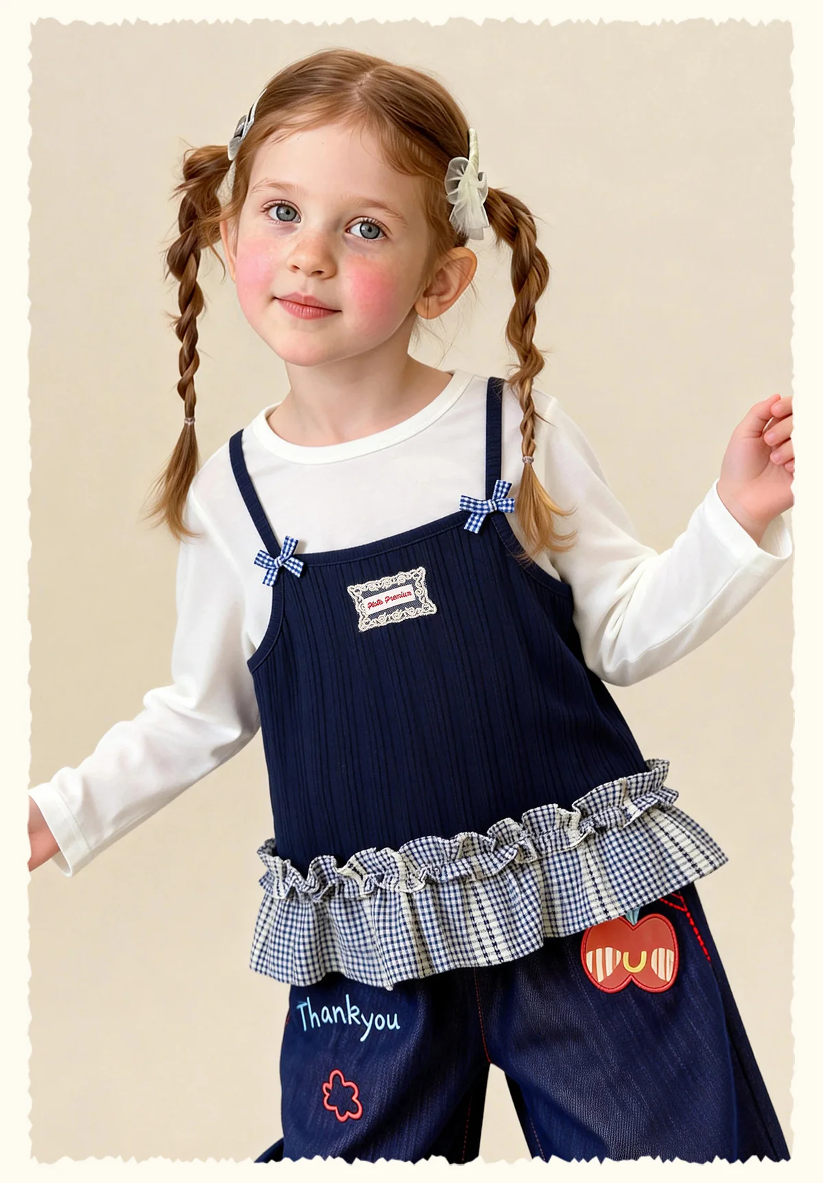 Amila 2026 Spring Girls' T-Shirt Set Sweet And Versatile Long Sleeve Bottom Shirt Strap Two Piece Set Trendy Daily Fashion