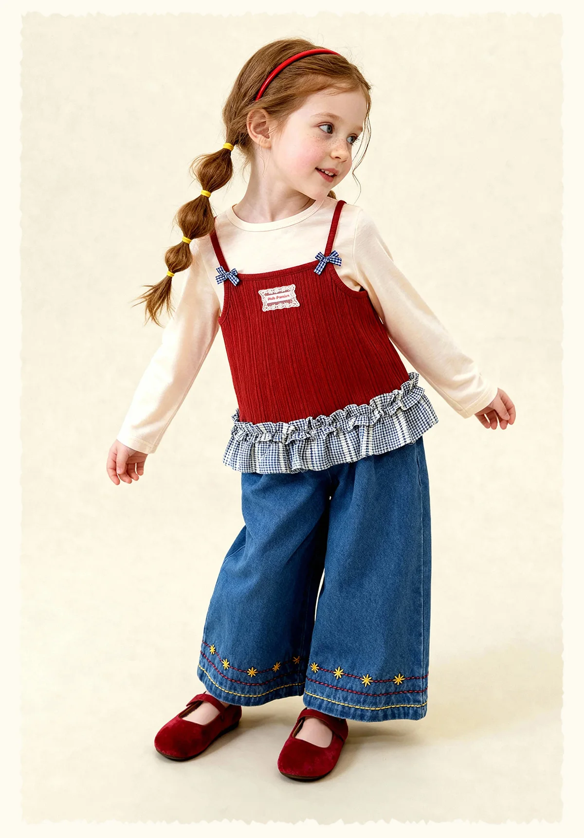 Amila 2026 Spring Girls' T-Shirt Set Sweet And Versatile Long Sleeve Bottom Shirt Strap Two Piece Set Trendy Daily Fashion