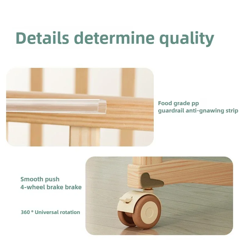 2025 New Height-adjustable Solid Wood Crib, Removable, with Diaper Changing Table and Mosquito Net, Multifunctional Crib