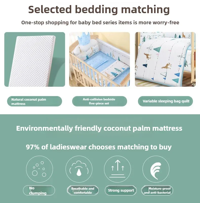 2025 New Height-adjustable Solid Wood Crib, Removable, with Diaper Changing Table and Mosquito Net, Multifunctional Crib