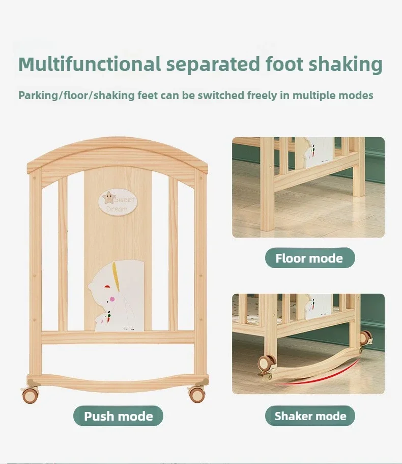 2025 New Height-adjustable Solid Wood Crib, Removable, with Diaper Changing Table and Mosquito Net, Multifunctional Crib