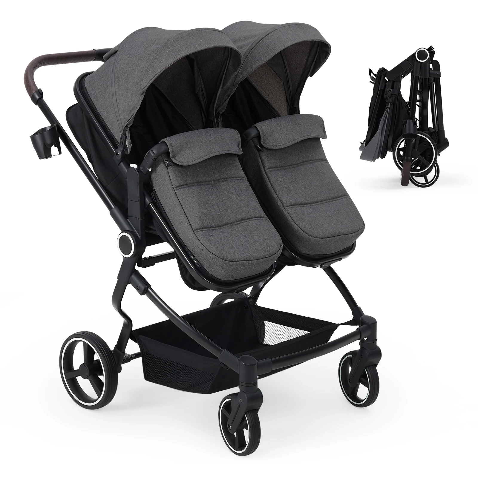 Double Stroller for Newborn and Toddler, Tandem Strollers with Lightweight Compact Fold, Adjustable Cancline for Twins Infant