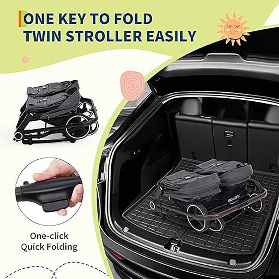 Double Stroller for Newborn and Toddler, Tandem Strollers with Lightweight Compact Fold, Adjustable Cancline for Twins Infant