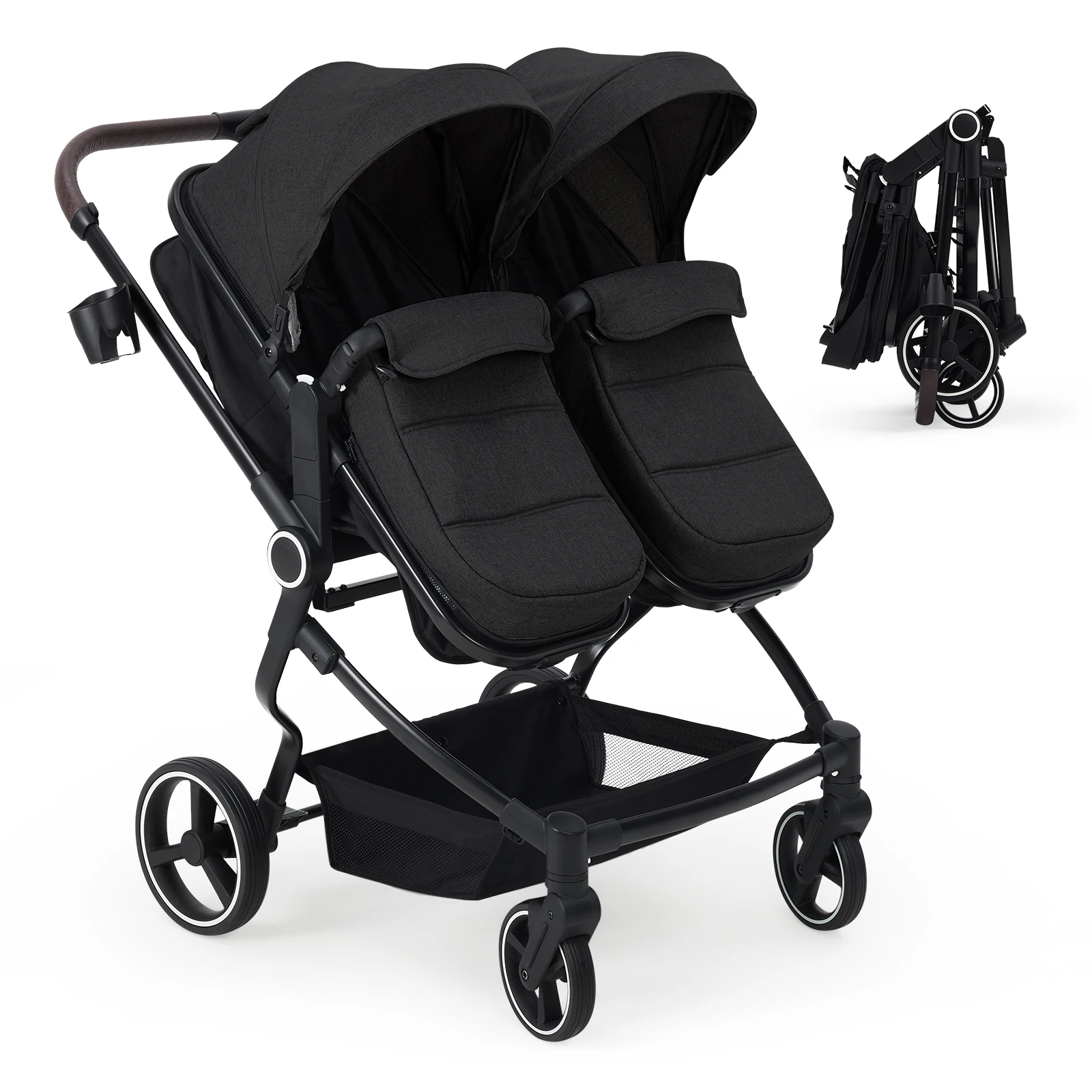 Double Stroller for Newborn and Toddler, Tandem Strollers with Lightweight Compact Fold, Adjustable Cancline for Twins Infant