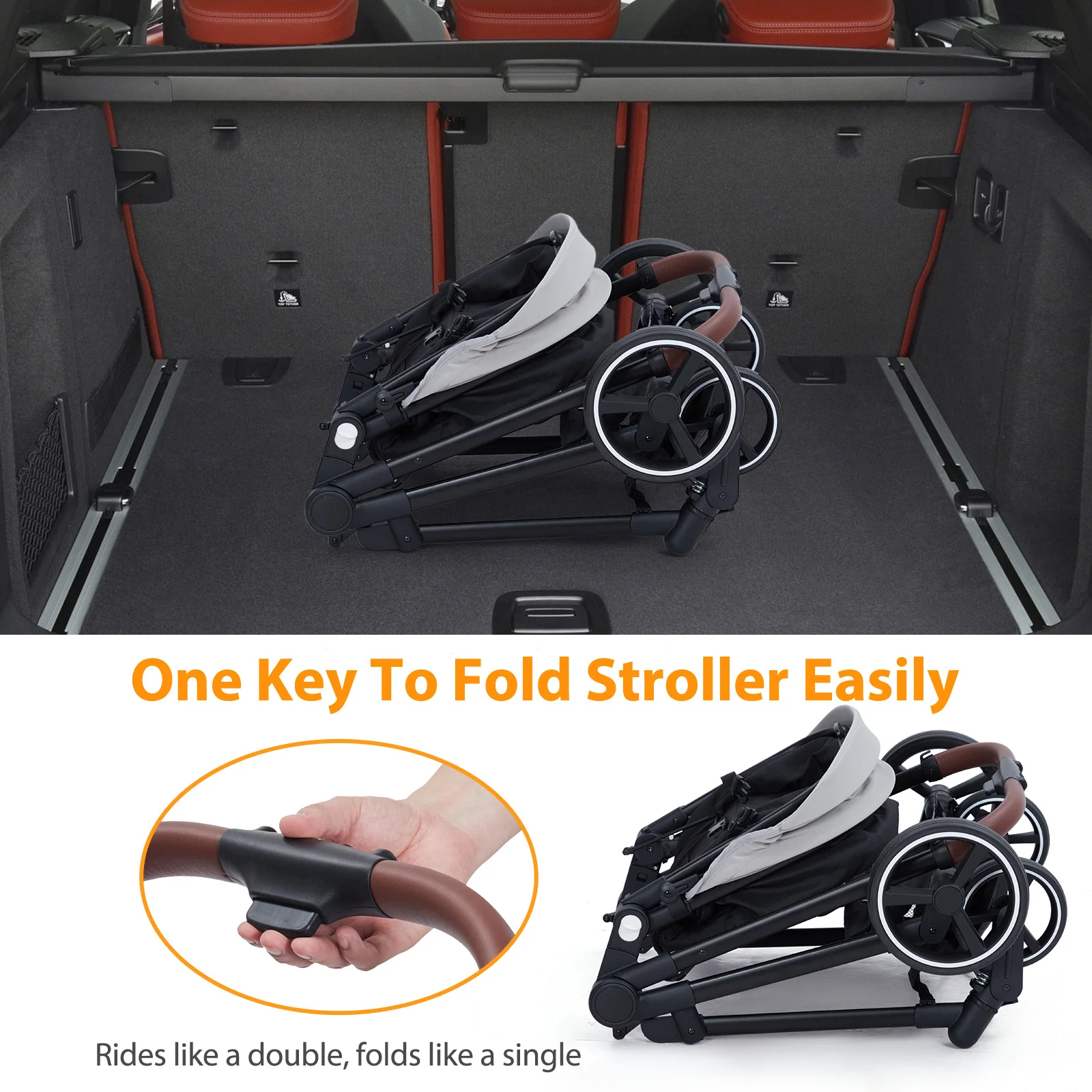 Double Stroller Track Tandem Stroller for Infant and Toddler, Foldable Pushchair Bassinet Pram, Multi-Position Reversible