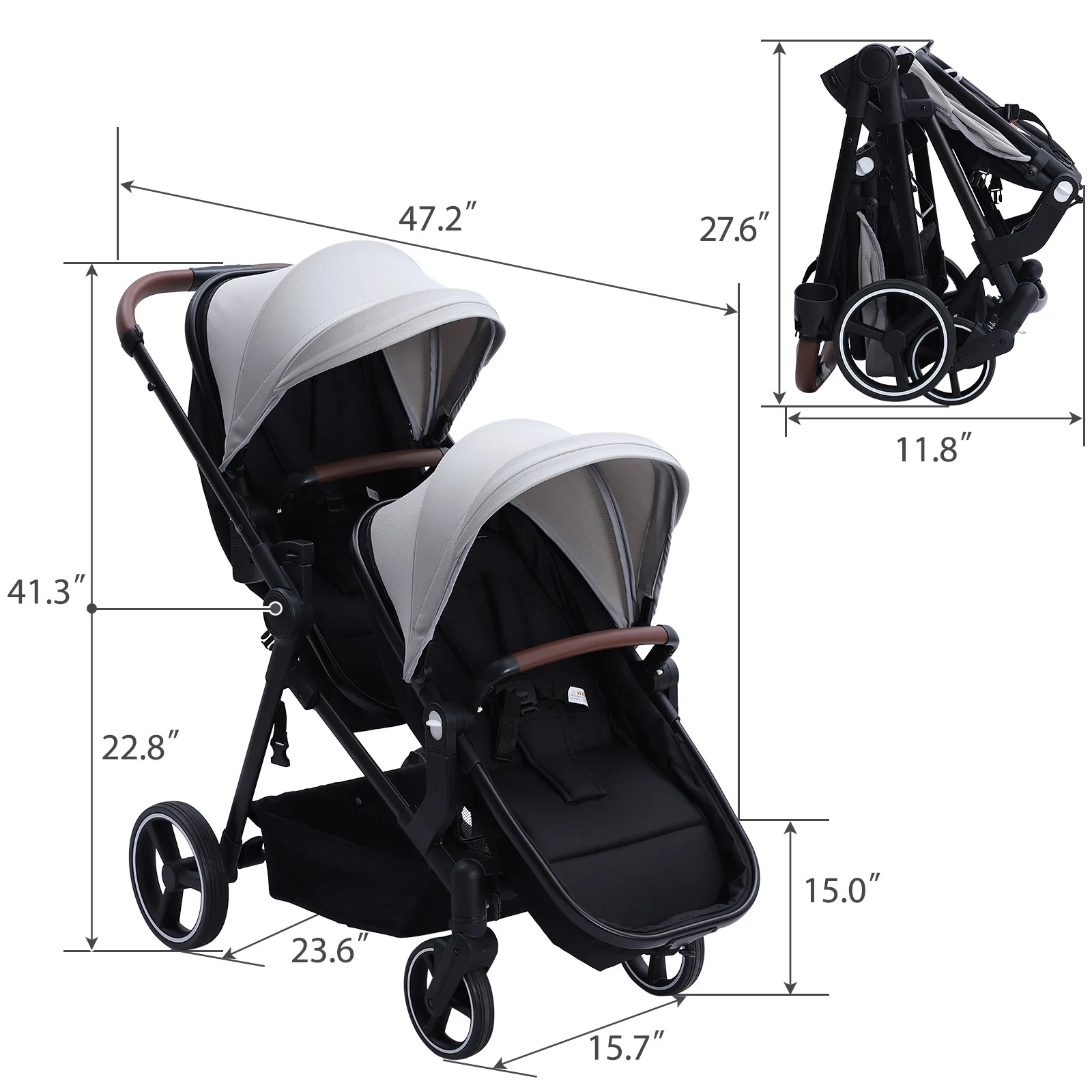 Double Stroller Track Tandem Stroller for Infant and Toddler, Foldable Pushchair Bassinet Pram, Multi-Position Reversible