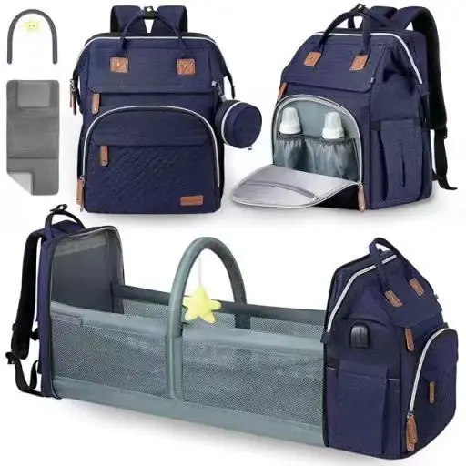 3 In 1 Diaper Bag Backpack Foldable Baby Bed Waterproof Travel Bag with USB Charge Nappy Stroller Bag with Changing Bed 3 Types
