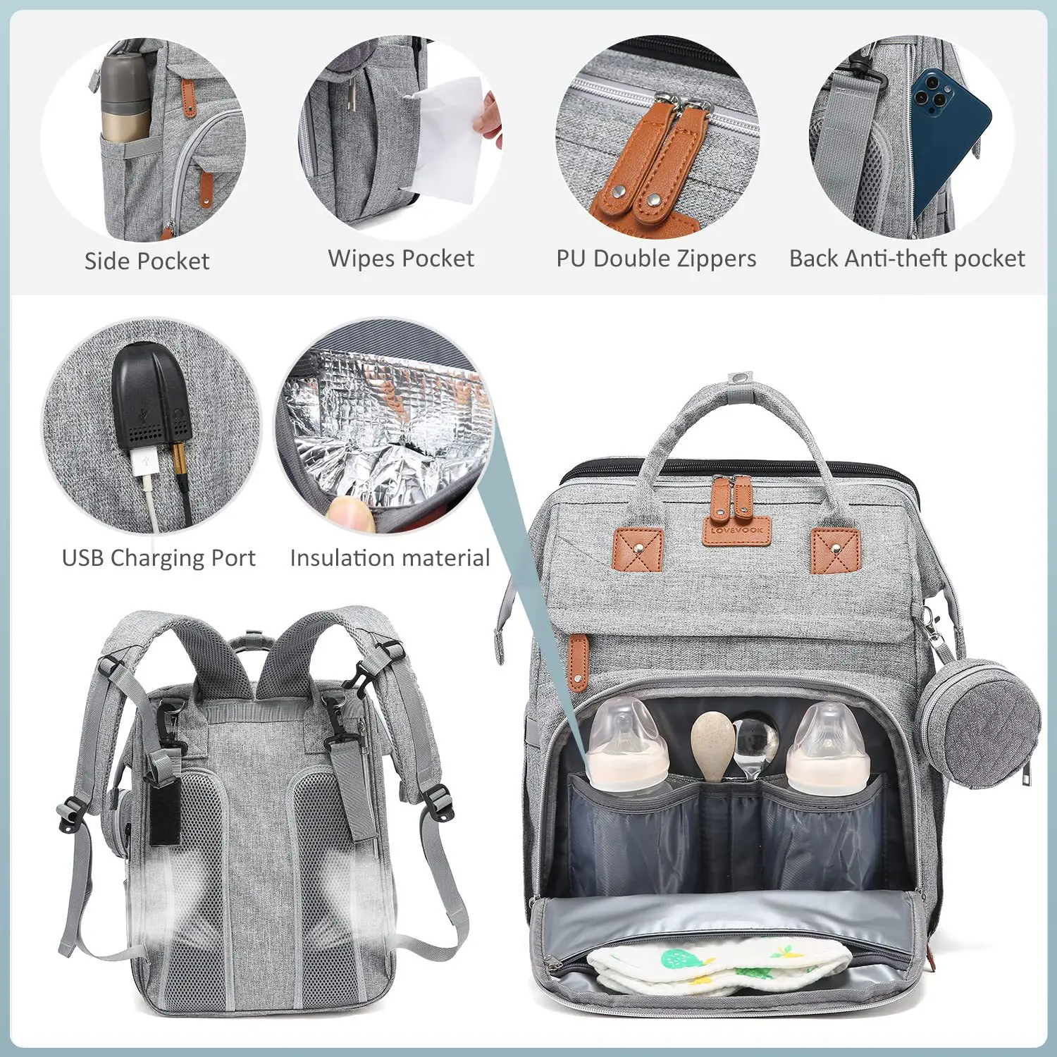 3 In 1 Diaper Bag Backpack Foldable Baby Bed Waterproof Travel Bag with USB Charge Nappy Stroller Bag with Changing Bed 3 Types