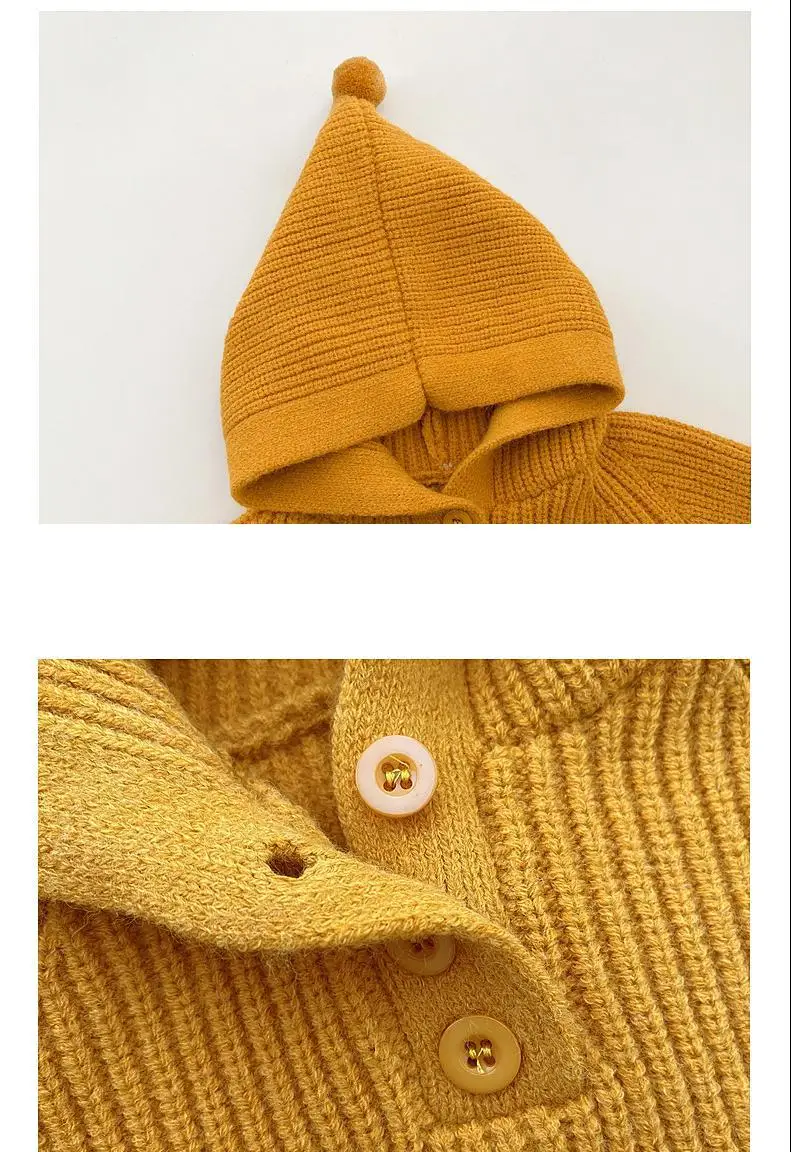 2025 Autumn New Baby Solid Hooded Sweater Infant Girl Casual Knit Hoodie Kids Boys Long Sleeve Casual Sweater Children Clothes