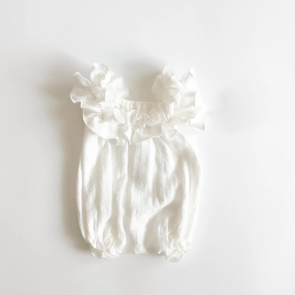 Newborn Photography Prop Set White Ruffle Romper with Headband Baby Photo Shoot Outfit 0-3 Months Newborn Portrait