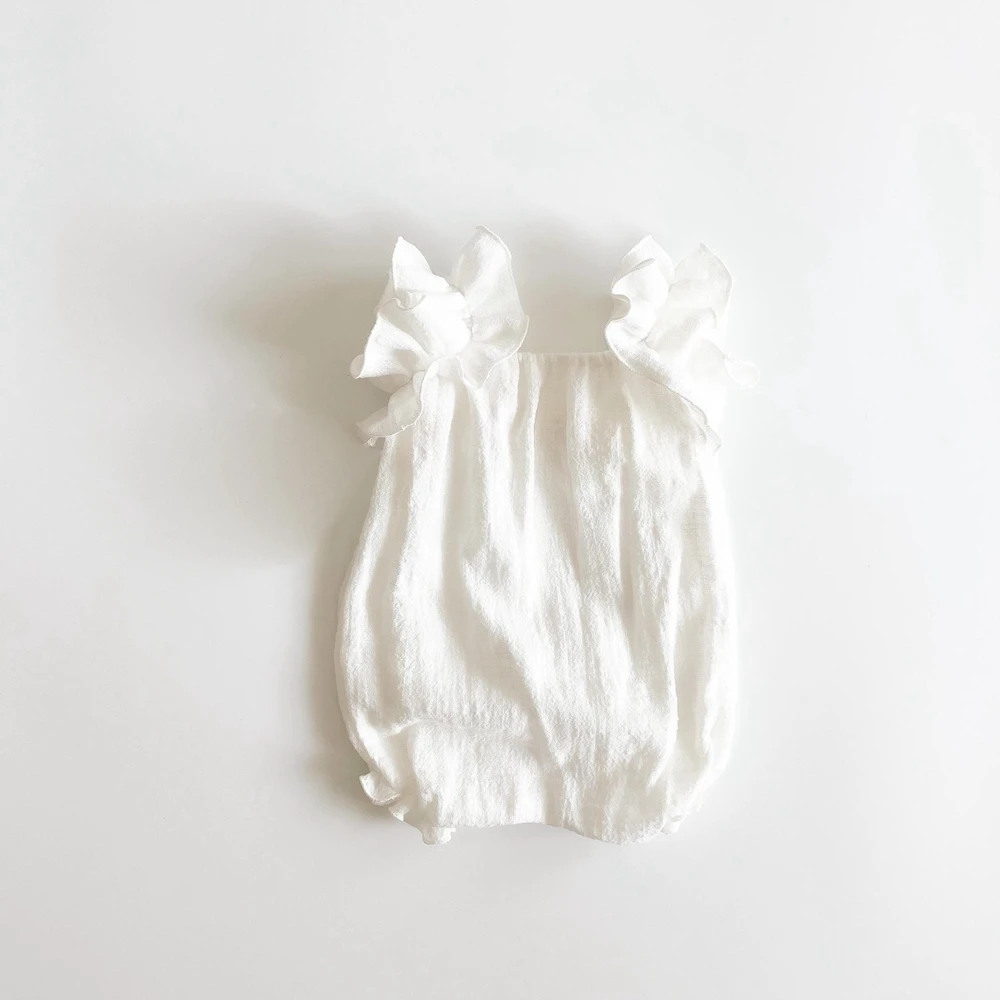 Newborn Photography Prop Set White Ruffle Romper with Headband Baby Photo Shoot Outfit 0-3 Months Newborn Portrait