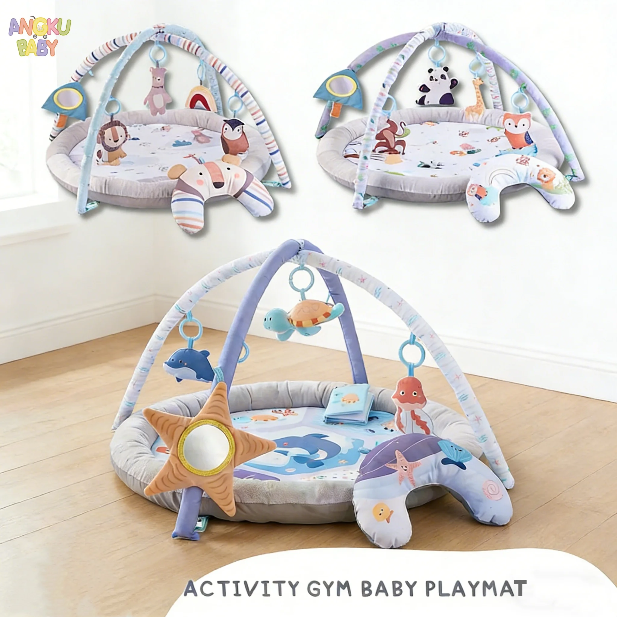 Foldable Baby Playmats and Gyms Safe Playpen-Style Baby Activity Gym with Pillow and Toys Removable Padding Thick Breathable Baby Play Mat Early Learning Gym Floor Mats with Foldable Storage for Newborns 0-36M