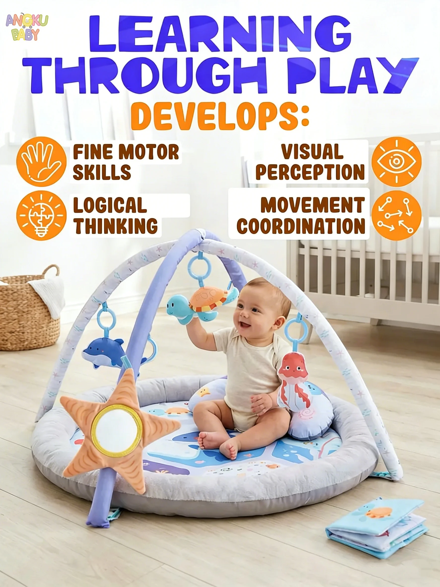 Foldable Baby Playmats and Gyms Safe Playpen-Style Baby Activity Gym with Pillow and Toys Removable Padding Thick Breathable Baby Play Mat Early Learning Gym Floor Mats with Foldable Storage for Newborns 0-36M