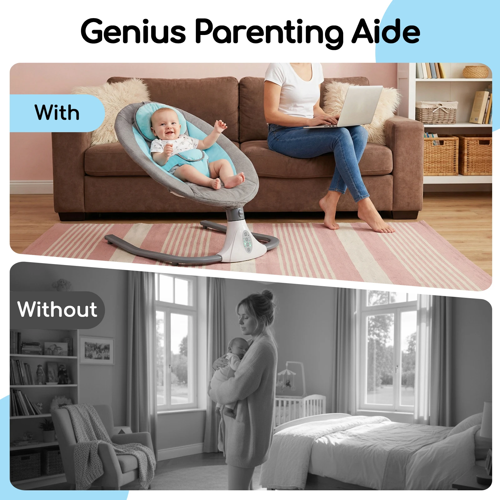 Electric Bluetooth Baby Cradle Baby Auto Swing Chair with Remote Control for 0-18 Months, Swing Amplitudes /Timing Adjustable