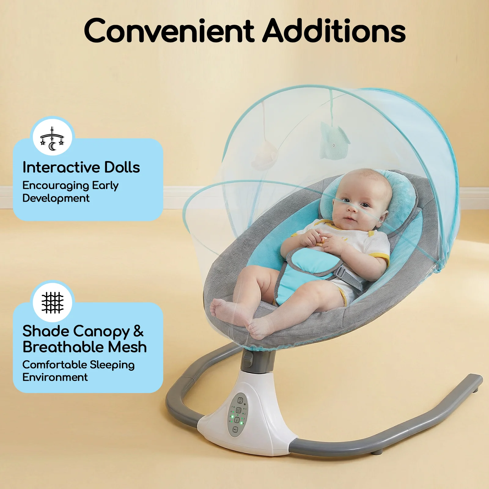 Electric Bluetooth Baby Cradle Baby Auto Swing Chair with Remote Control for 0-18 Months, Swing Amplitudes /Timing Adjustable