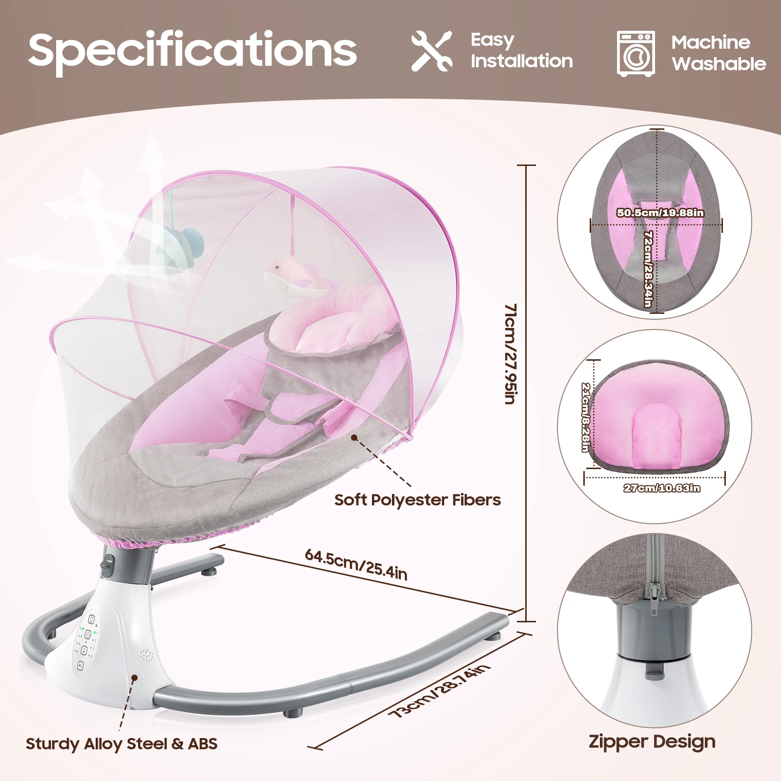 Electric Bluetooth Baby Cradle Baby Auto Swing Chair with Remote Control for 0-18 Months, Swing Amplitudes /Timing Adjustable