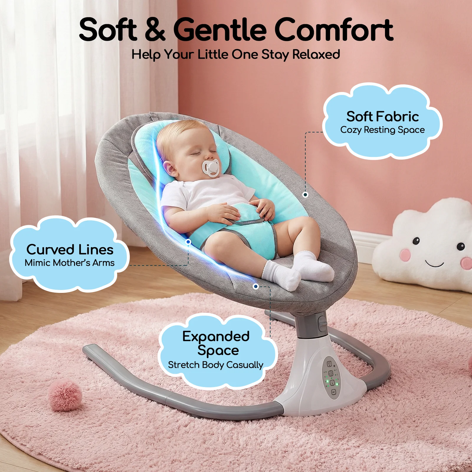 Electric Bluetooth Baby Cradle Baby Auto Swing Chair with Remote Control for 0-18 Months, Swing Amplitudes /Timing Adjustable