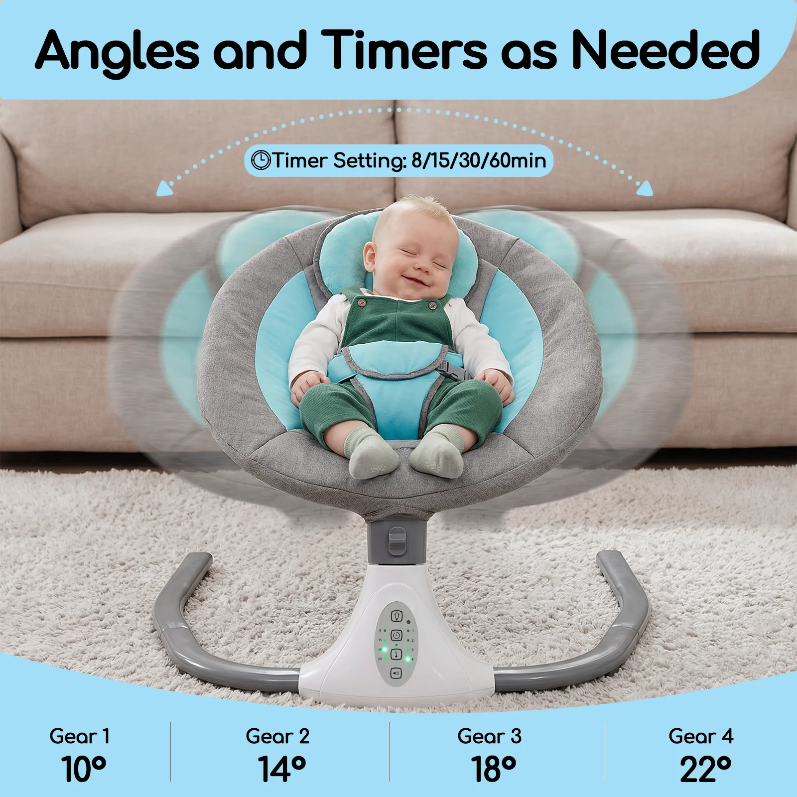 Electric Bluetooth Baby Cradle Baby Auto Swing Chair with Remote Control for 0-18 Months, Swing Amplitudes /Timing Adjustable