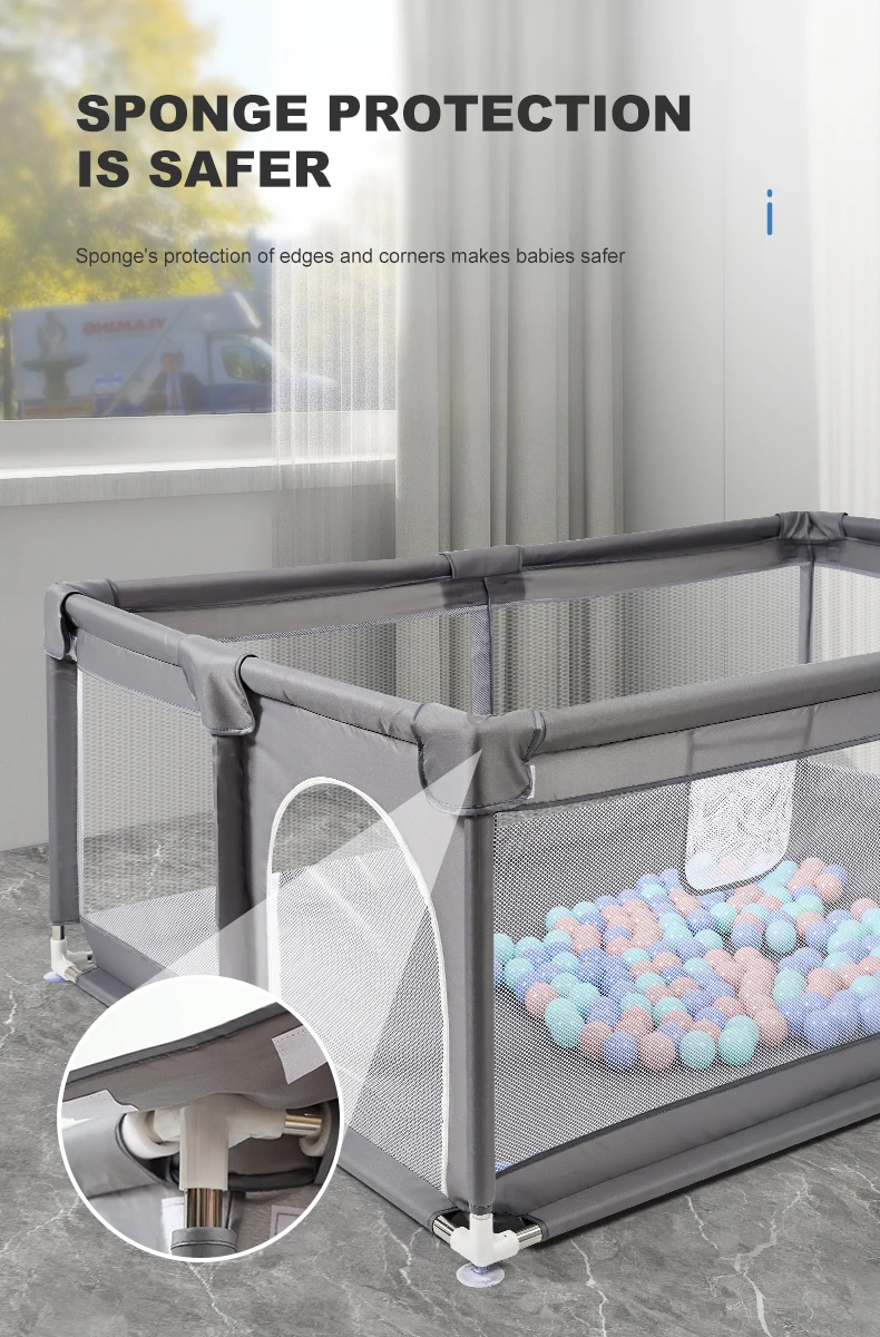 Baby Fence Baby Playpen Playpen for Baby Baby Playground Baby Play Yard Baby Activity Fence Playpen for Children Kids Safety Fence Kids Ball Pool Indoor Playground Play Zone Baby Park, Large 66CM High Mesh Steel Frame Zipper Entry Padded Corners