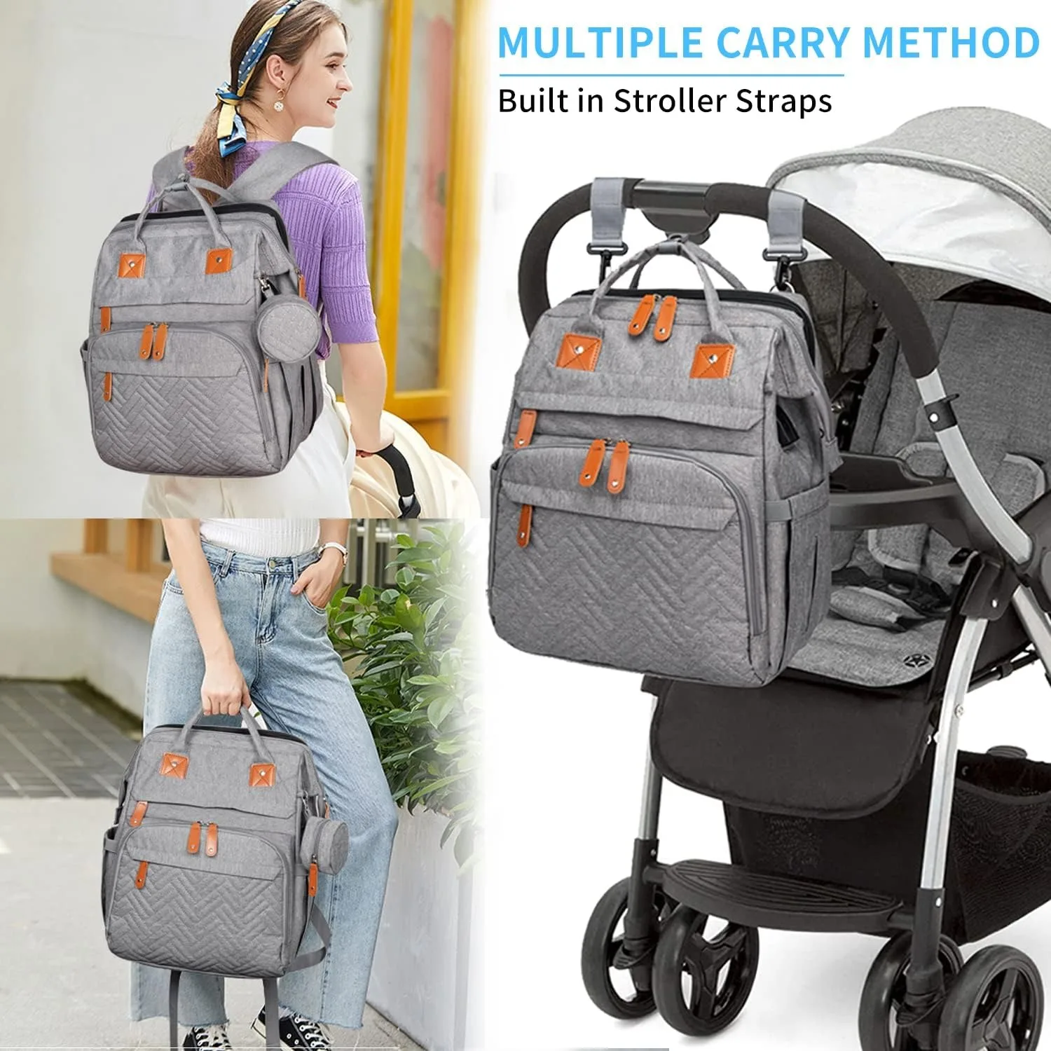 Baby Diaper Bags with Changing Station, Waterproof Large Capacity Diaper Bag Backpack for Moms Dads with USB Charging Port and Stroller Straps, Baby Shower Gifts ,Pink,Green,Blue