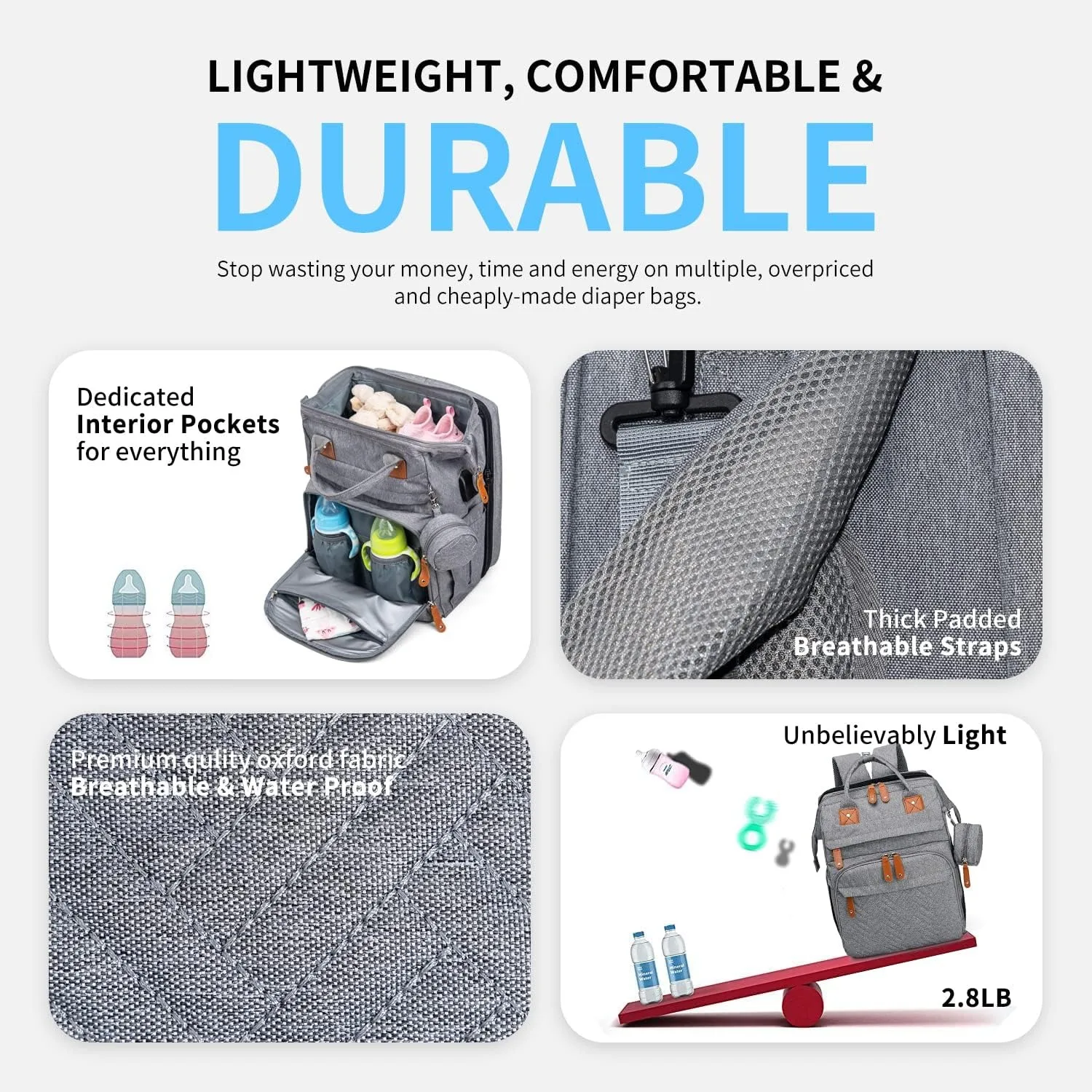 Baby Diaper Bags with Changing Station, Waterproof Large Capacity Diaper Bag Backpack for Moms Dads with USB Charging Port and Stroller Straps, Baby Shower Gifts ,Pink,Green,Blue