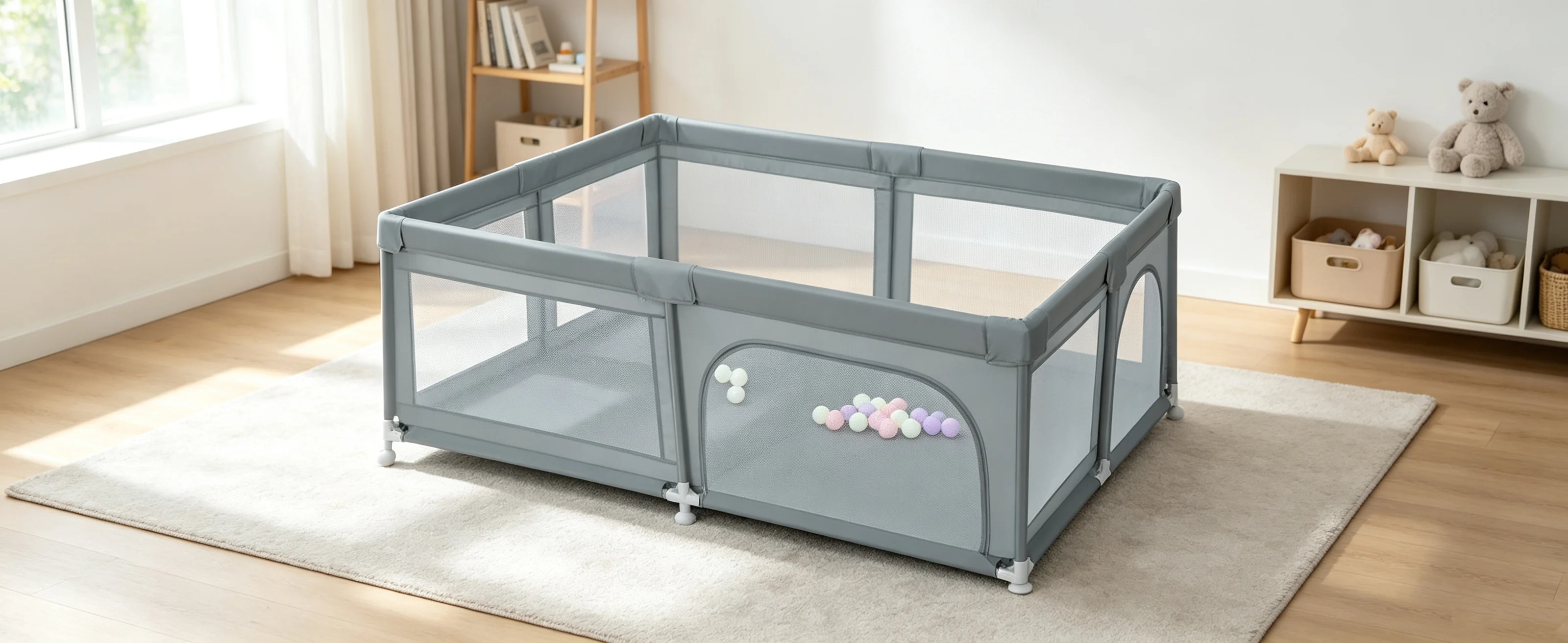 Baby Playpen, Indoor and Outdoor Playpen, Baby Play Area Including 50 Ocean Balls, Light Grey/Dark Grey/Green/Black, 120X120X66Cm/180X120X66Cm/205X147X66Cm