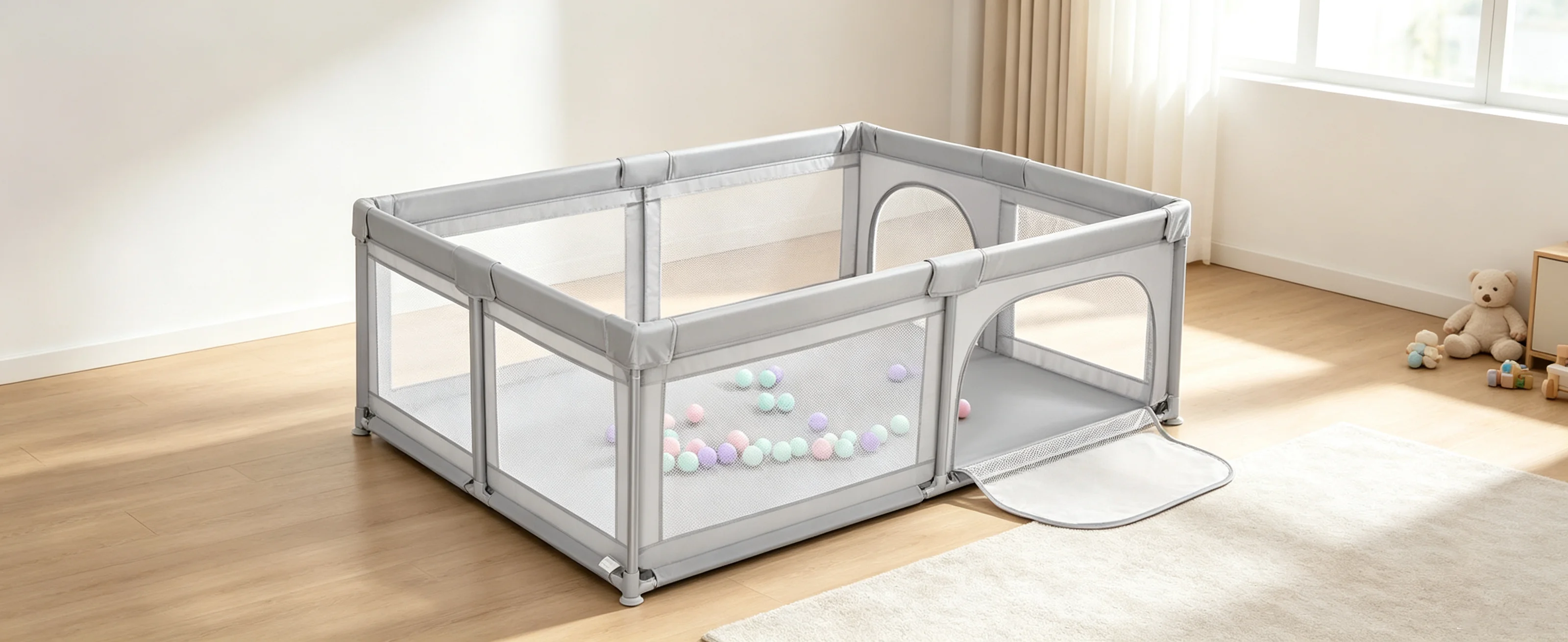 Baby Playpen, Indoor and Outdoor Playpen, Baby Play Area Including 50 Ocean Balls, Light Grey/Dark Grey/Green/Black, 120X120X66Cm/180X120X66Cm/205X147X66Cm
