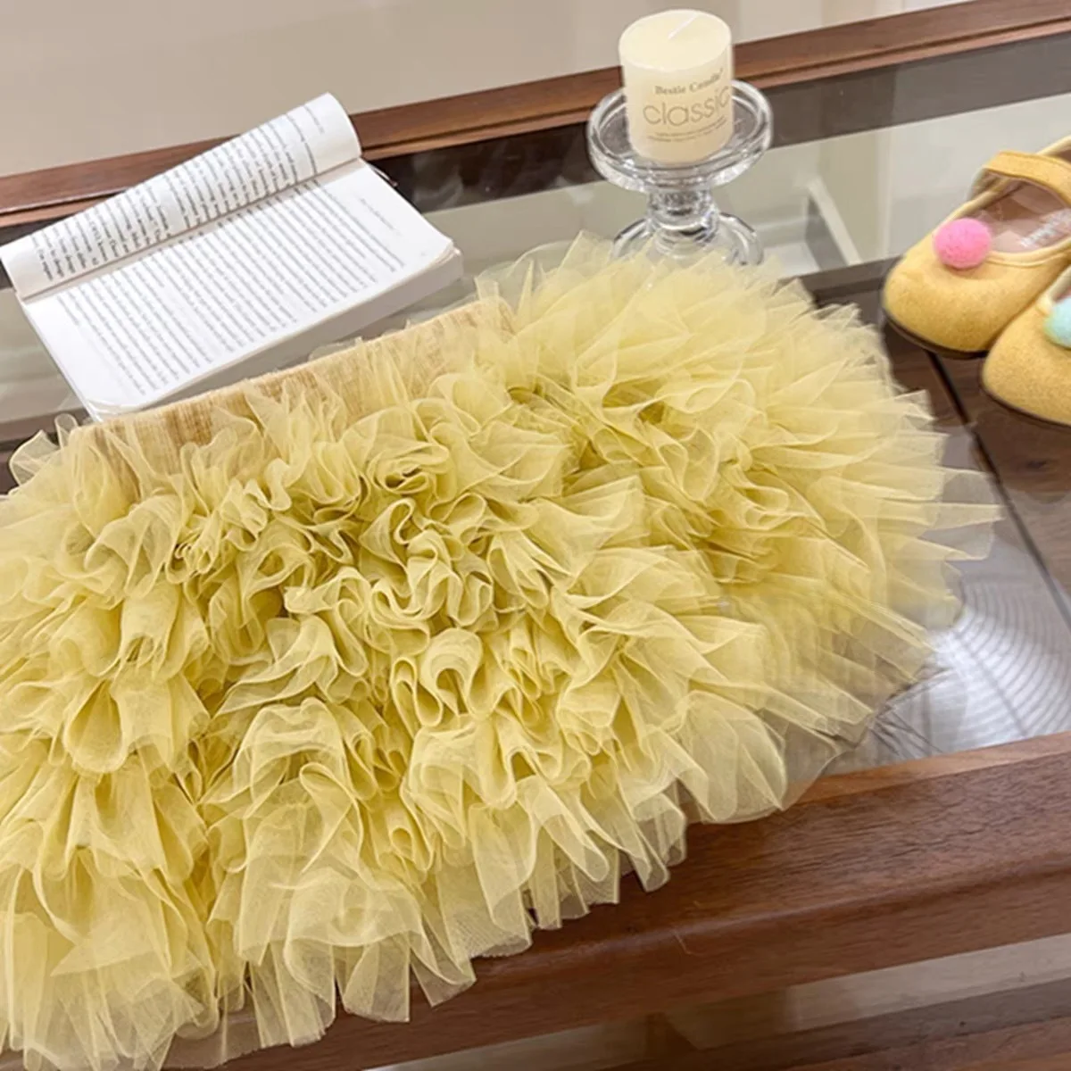 Children's Summer Princess Set Lemon Yellow Flower Knitted Vest Gauze Dress TUTU Skirt Girls' Outfit
