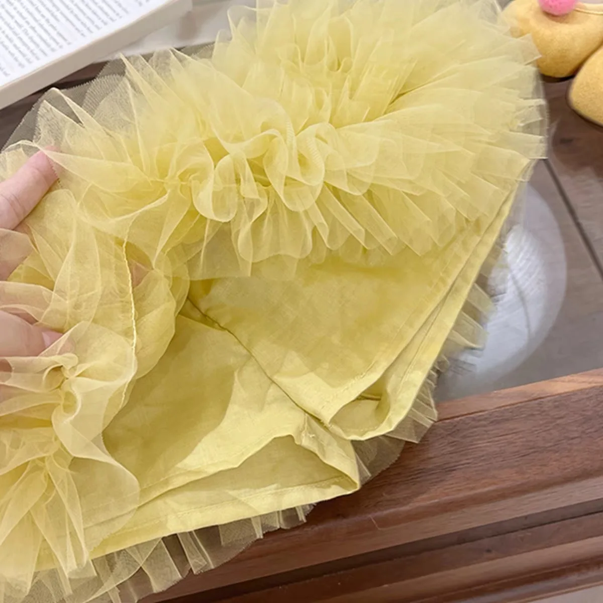 Children's Summer Princess Set Lemon Yellow Flower Knitted Vest Gauze Dress TUTU Skirt Girls' Outfit