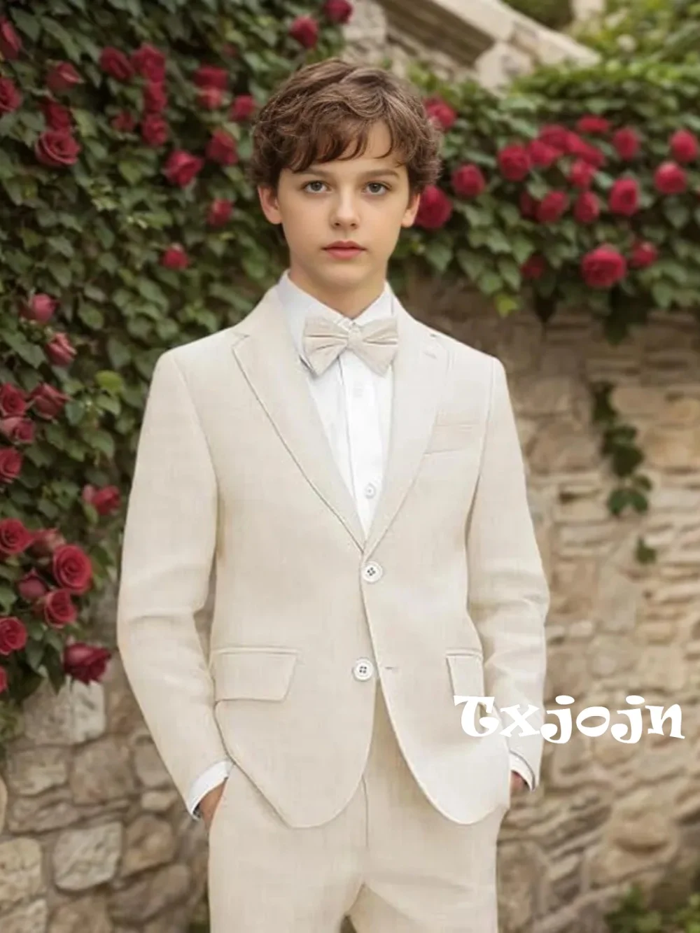 Summer Linen Boys Suits 2 Pieces Jacket Pants Beach Wedding Sets Notched Lapel Breathable Tuxedo Performance Outfit Plus Size
