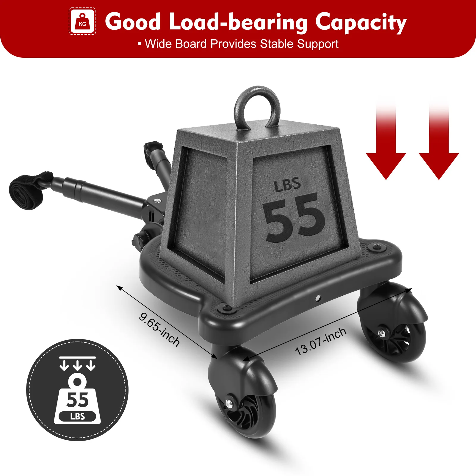 2-in-1 Ride-On Buggy Attachment, Adjustable Stroller Board 55lb Load Capacity Stroller Platform for Shopping Walks with Kids