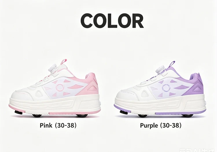 Kids 4-Wheel Roller Skating Shoes with Detachable Wheels Breathable Ultra-Light Walking Sneakers For Teenagers Girls Gifts