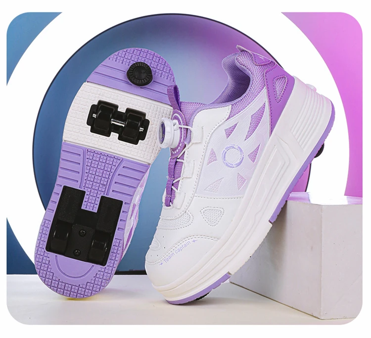 Kids 4-Wheel Roller Skating Shoes with Detachable Wheels Breathable Ultra-Light Walking Sneakers For Teenagers Girls Gifts