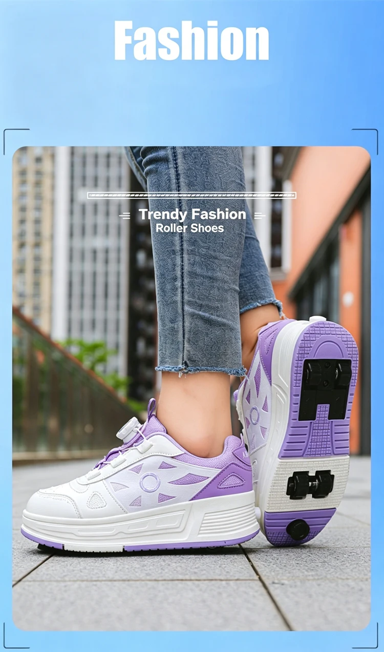 Kids 4-Wheel Roller Skating Shoes with Detachable Wheels Breathable Ultra-Light Walking Sneakers For Teenagers Girls Gifts