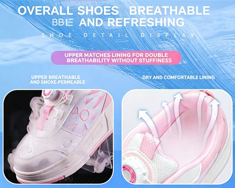 Kids 4-Wheel Roller Skating Shoes with Detachable Wheels Breathable Ultra-Light Walking Sneakers For Teenagers Girls Gifts