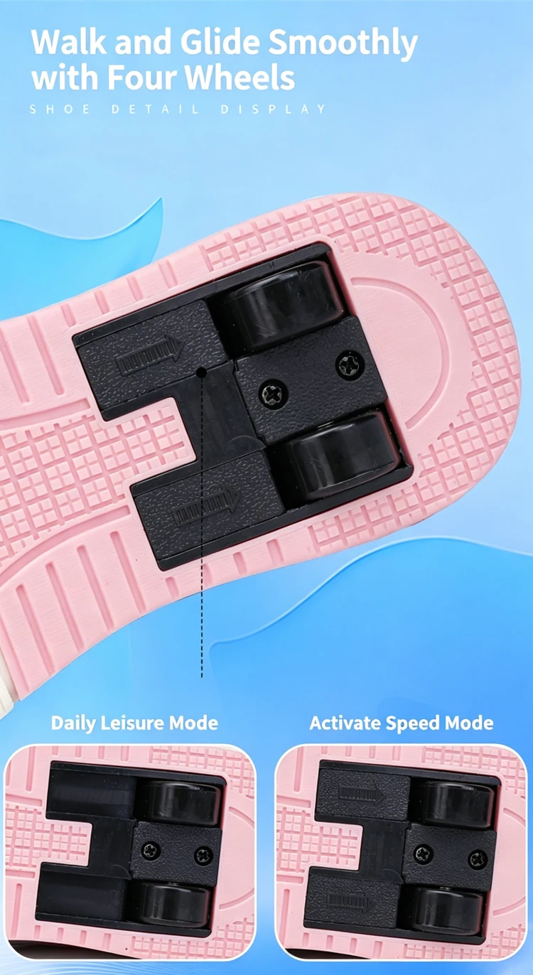 Kids 4-Wheel Roller Skating Shoes with Detachable Wheels Breathable Ultra-Light Walking Sneakers For Teenagers Girls Gifts