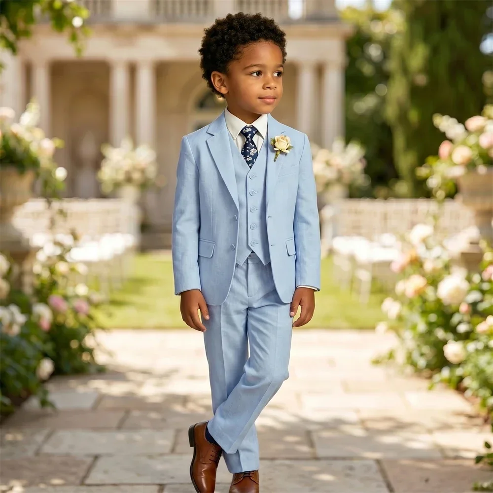 Ship Today Wedding Ring Bearer Page Boy Tuxedo Communion Suit Boy's Formal Linen Suit 4-Piece Jacket Vest Pants Tie Bowtie