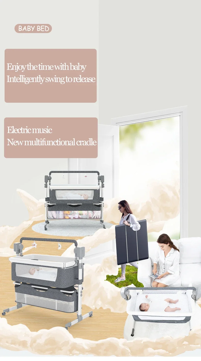 Electric Baby Crib Bassinet Cradle Bluetooth Music Timer with Automatic Swing Remote Control Foldable Design Breathable Mesh Sides Soft Mattress Stable Frame Safe Sleeping Bed for Newborn Infant Home Use and Travel Comfort Baby Cots for Newborns