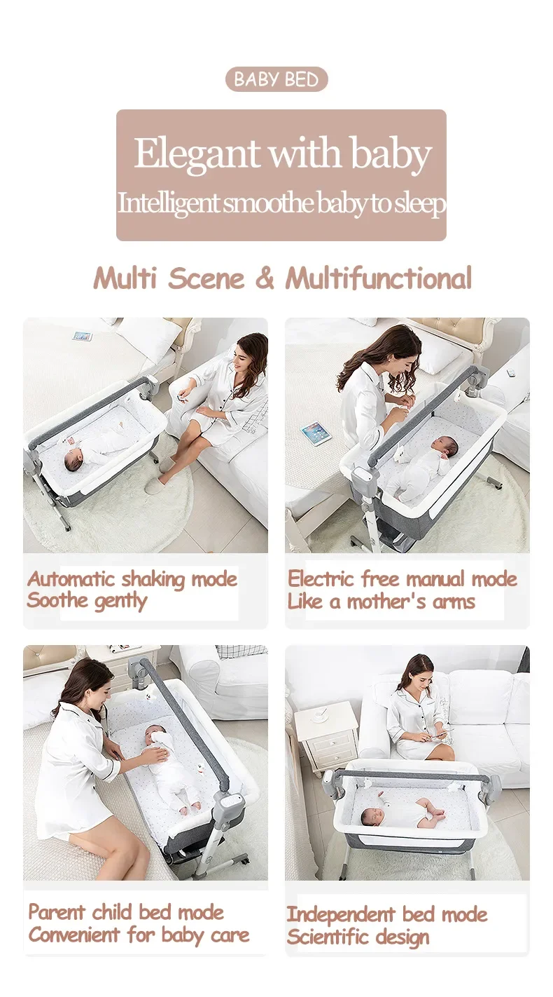 Electric Baby Crib Bassinet Cradle Bluetooth Music Timer with Automatic Swing Remote Control Foldable Design Breathable Mesh Sides Soft Mattress Stable Frame Safe Sleeping Bed for Newborn Infant Home Use and Travel Comfort Baby Cots for Newborns