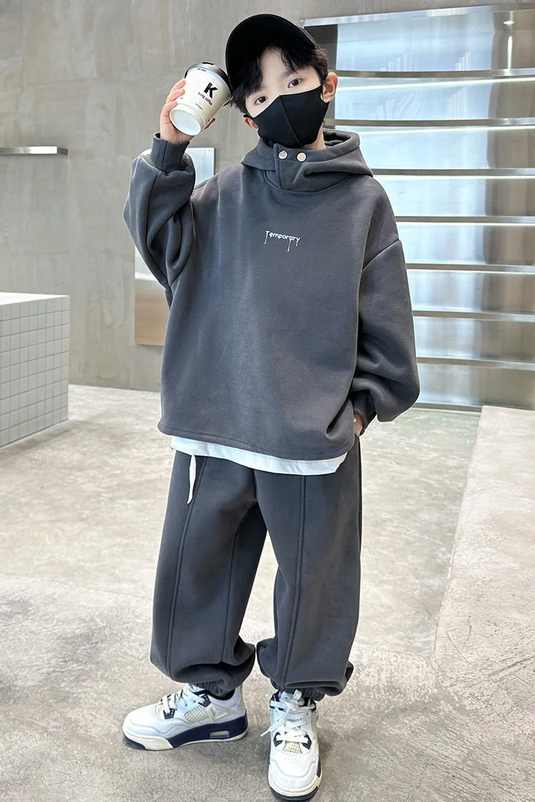 2026 Winter Children Fleece Outfits Toddler Warm Thicken Cotton Soild Hoodies+Pants Tracksuit Kids Boy Girl Sweatsuits Sets
