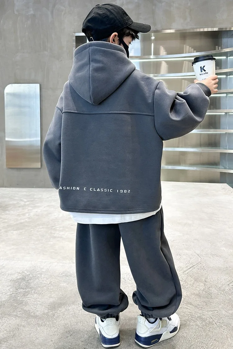2026 Winter Children Fleece Outfits Toddler Warm Thicken Cotton Soild Hoodies+Pants Tracksuit Kids Boy Girl Sweatsuits Sets