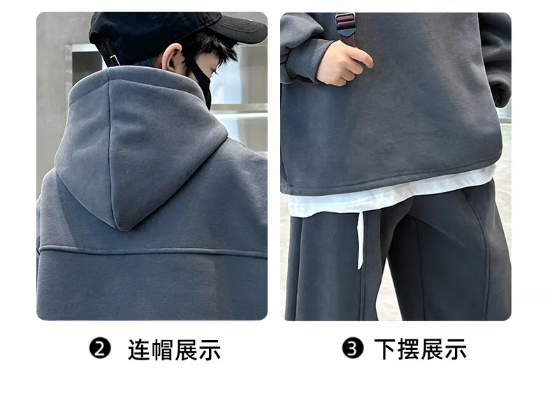 2026 Winter Children Fleece Outfits Toddler Warm Thicken Cotton Soild Hoodies+Pants Tracksuit Kids Boy Girl Sweatsuits Sets