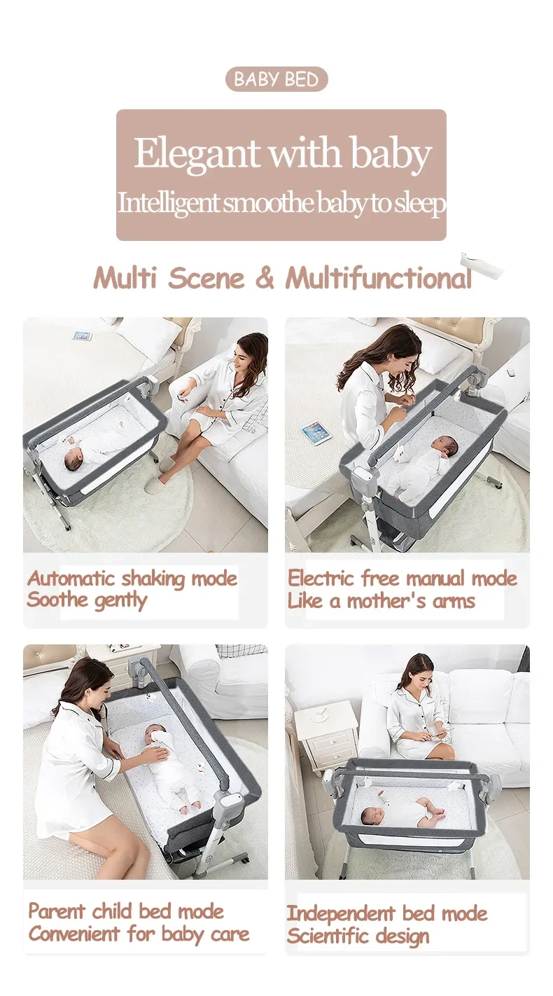 Remote-Controlled Baby Crib Baby Bed with Bluetooth Music Bassinet Cradle with Automatic Swing Baby Rocker Foldable Stable Frame Sleeping Bed for Newborns