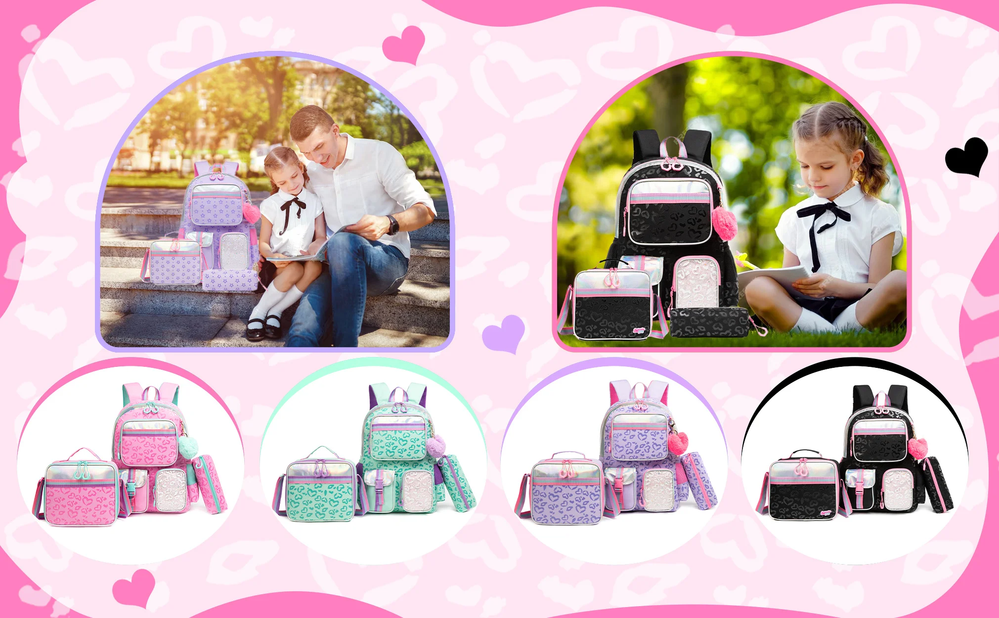 Meetbelify Aesthetic Backpack for Girls School Backpack with Lunch Box for Elementary to Teen Girls Cute School Bag Purple