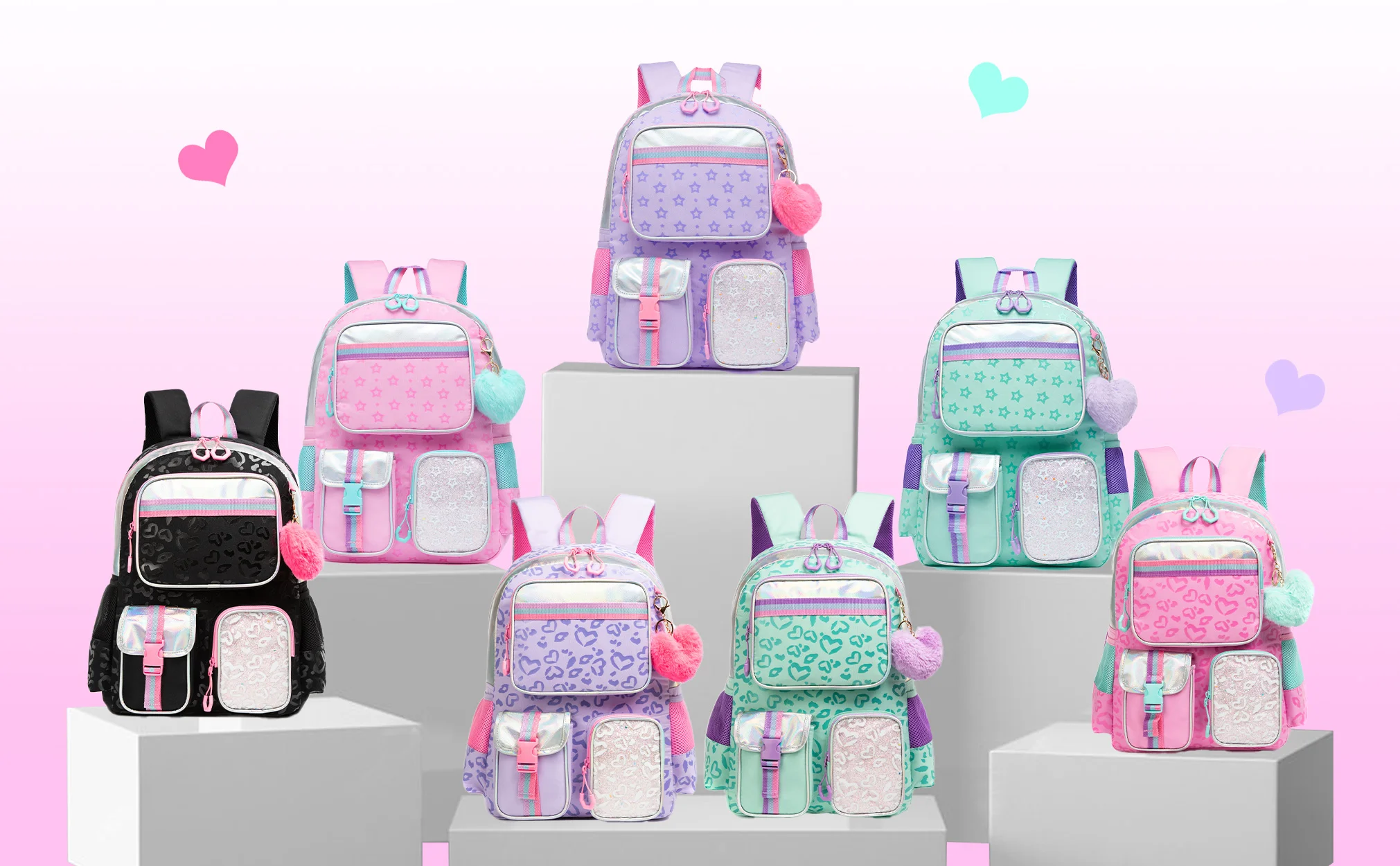 Meetbelify Aesthetic Backpack for Girls School Backpack with Lunch Box for Elementary to Teen Girls Cute School Bag Purple
